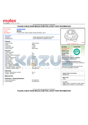 358432205 datasheet - PT Bulb Socket, Sealed, Single Housing Assembly, Type A