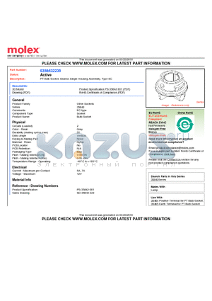 358432235 datasheet - PT Bulb Socket, Sealed, Single Housing Assembly, Type EC