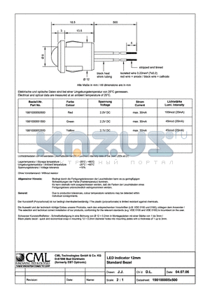 198100005X500 datasheet - LED Indicator 12mm Standard Bezel