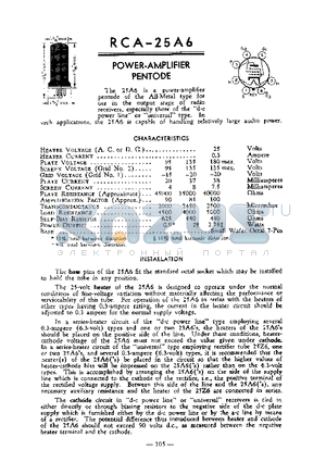 25A6 datasheet - POWER-AMPLIFIER PENTODE