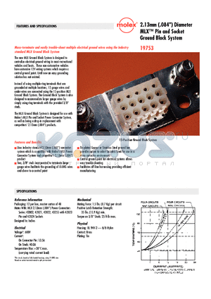 19753-0035 datasheet - MLX Pin and Socket Ground Block System