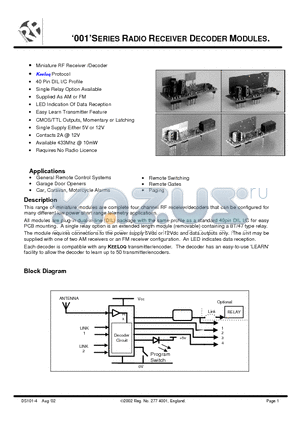 0011-433QR1 datasheet - RADIO RECEIVER DECODER MODULES.