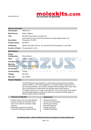 35922-8011-C datasheet - Low Profile Pos Lock Interconnect Vertical and Right Angle Header and Receptacle, 7A 250V