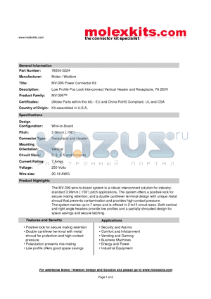 35922-8011-C datasheet - Low Profile Pos Lock Interconnect Vertical Header and Receptacle,7A 250V