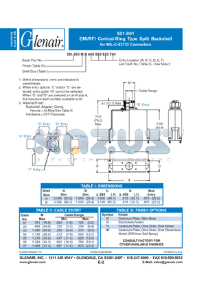 500-016MA datasheet - EMI/RFI Conical-Ring Type Split Backshell