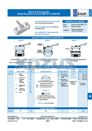 500-017C09FN4-06 datasheet - Micro-D Accessories Metal Protective Covers 500-017 & 500-037