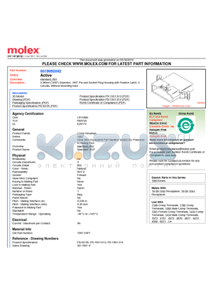 1991-04P1 datasheet - 2.36mm (.093) Diameter, .093 Pin and Socket Plug Housing with Positive Latch, 4 Circuits, Without Mounting Ears