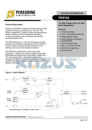 9704-11 datasheet - 3.0 GHz Integer-N PLL for Rad Hard Apllications