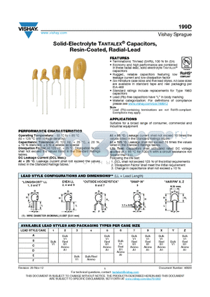 199D226X0016DA1 datasheet - Solid-Electrolyte TANTALEX^ Capacitors, Resin-Coated, Radial-Lead