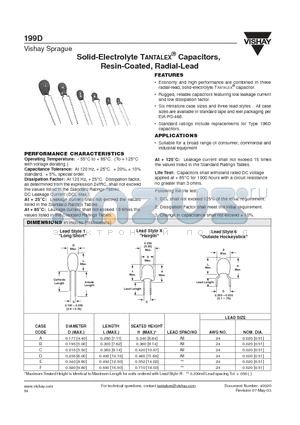 199D475X0003A1B1 datasheet - Solid-Electrolyte Capacitors, TANTALEX Resin-Coated, Radial-Lead