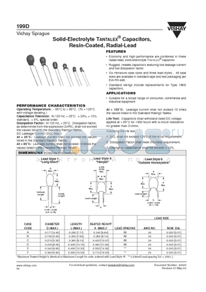 199D475X0003A6B1 datasheet - Solid-Electrolyte Capacitors, TANTALEX Resin-Coated, Radial-Lead