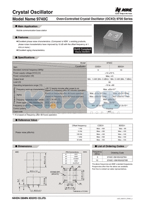 9740C-10M-NSA3276B datasheet - Oven-Controlled Crystal Oscillator (OCXO) 9700 Series