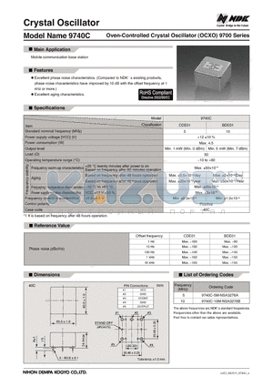 9740C-5M-NSA3276A datasheet - Oven-Controlled Crystal Oscillator (OCXO) 9700 Series