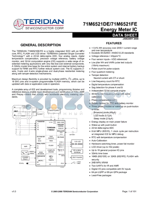 71M6521DE datasheet - Energy Meter IC