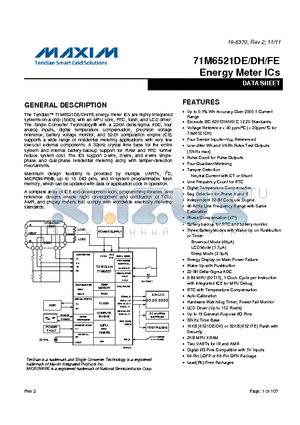 71M6521DH datasheet - Energy Meter ICs