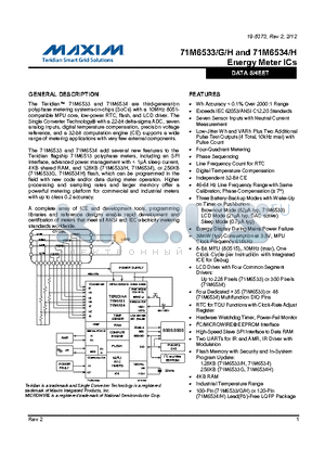 71M6533H datasheet - Exceeds IEC 62053/ANSI C12.20 Standards