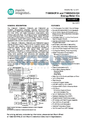 71M6543F datasheet - Selectable Gain of 1 or 8 for One Current Energy Meter ICs Metrology Compensation