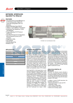 72-ETH-T000 datasheet - NETWORK INTERFACES OpenDAC^ for Ethernet