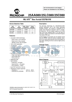 25AA080_04 datasheet - 8K SPI TM Bus Serial EEPROM