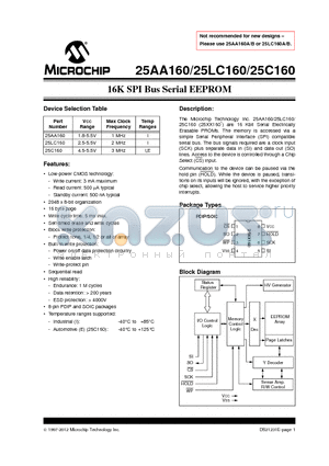 25AA160 datasheet - 16K SPI Bus Serial EEPROM