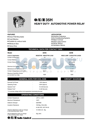35HA1A-12X datasheet - HEAVY DUTY AUTOMOTIVE POWER RELAY