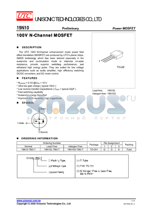 19N10 datasheet - 100V N-Channel MOSFET