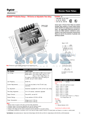 720TDX datasheet - WILMAR Protective Relays - 700 Series w/ Adjustable Time Delay