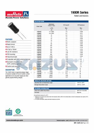 19R106C datasheet - Radial Lead Inductors