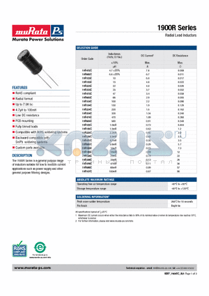 19R107C datasheet - Radial Lead Inductors