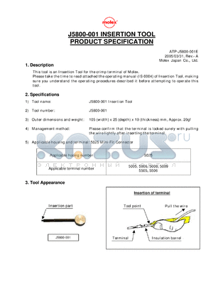 001126-0005 datasheet - J5800-001 INSERTION TOOL PRODUCT SPECIFICATION