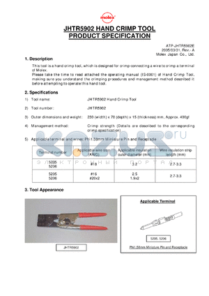 0011260024 datasheet - JHTR5902 HAND CRIMP TOOL PRODUCT SPECIFICATION