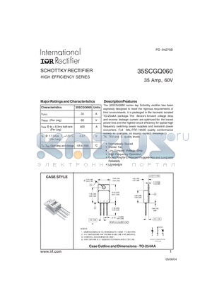 35SCGQ060 datasheet - SCHOTTKY RECTIFIER