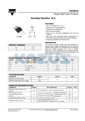 19TQ015 datasheet - Schottky Rectifier, 19 A