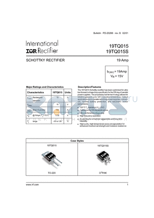 19TQ015S datasheet - SCHOTTKY RECTIFIER
