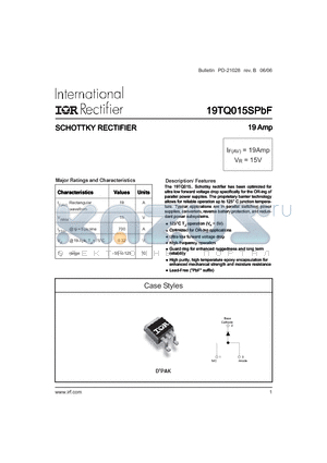 19TQ015SPBF datasheet - SCHOTTKY RECTIFIER