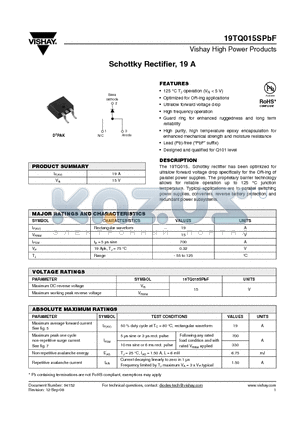 19TQ015SPBF datasheet - Schottky Rectifier, 19 A