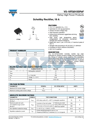 19TQ015SPBF datasheet - Schottky Rectifier, 19 A