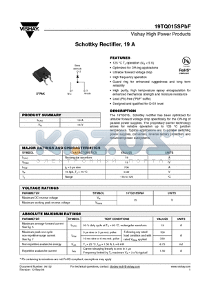 19TQ015STRRPBF datasheet - Schottky Rectifier, 19 A