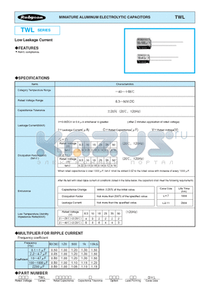 35TWL10M5X11 datasheet - MINIATURE ALUMINUM ELECTROLYTIC CAPACITORS