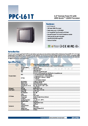 989KL61T00E datasheet - 6.5 Fanless Panel PC with AMD Geode LX800 Processor