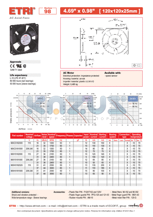 98XC0182000 datasheet - AC Axial Fans