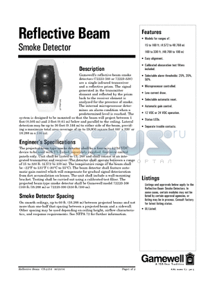 72223-160 datasheet - Reflective Beam Smoke Detector