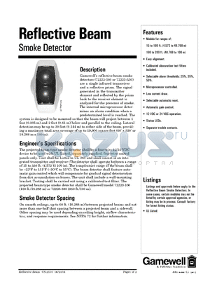 72223-330 datasheet - Reflective Beam Smoke Detector