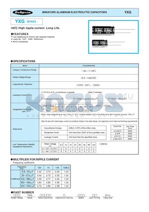 35YXG330M10X16 datasheet - MINIATURE ALUMINUM ELECTROLYTIC CAPACITORS