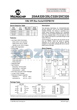 25AA320X datasheet - 32K SPI Bus Serial EEPROM