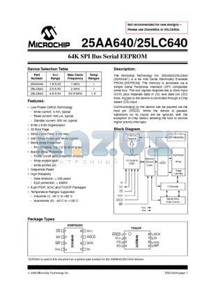 25AA640T datasheet - 64K SPI Bus Serial EEPROM