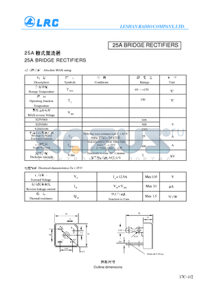 25ABRIDGERECTIFIERS datasheet - 25A BRIDGE RECTFIERS