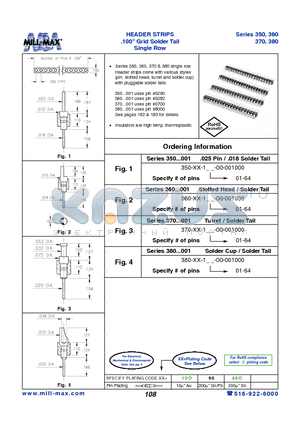 360-40-164-00-001000 datasheet - HEADER STRIPS .100 Grid Solder Tail Single Row