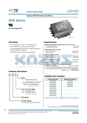 25AYA6 datasheet - 3-phase WYE RFI Power Line Filters