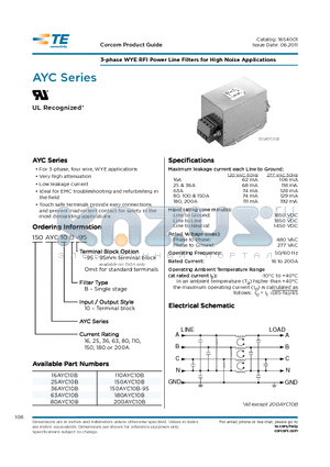 25AYC10B datasheet - 3-phase WYE RFI Power Line Filters for High Noise Applications